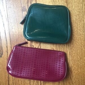 2 Vintage PVC Clinique Cosmetics Bags Red and Green
